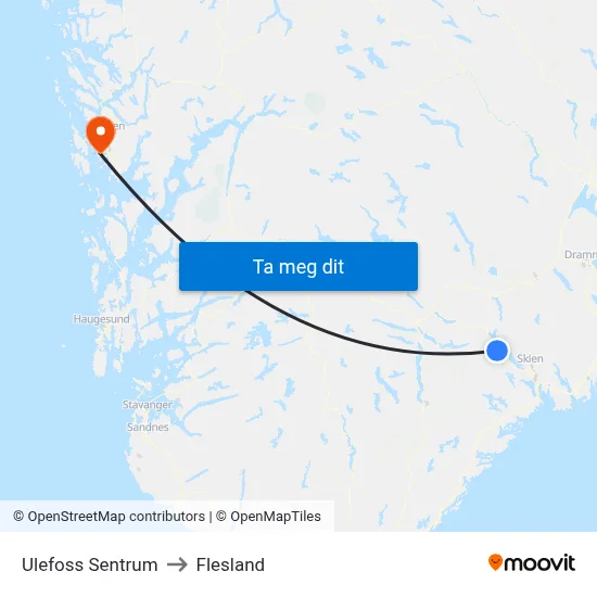 Ulefoss Sentrum to Flesland map
