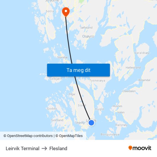 Leirvik Terminal to Flesland map