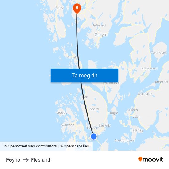 Føyno to Flesland map