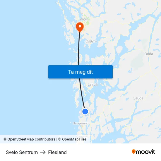 Sveio Sentrum to Flesland map