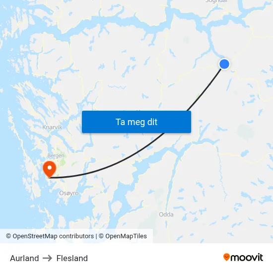 Aurland to Flesland map
