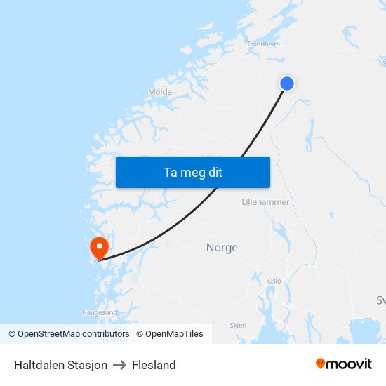 Haltdalen Stasjon to Flesland map