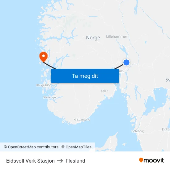 Eidsvoll Verk Stasjon to Flesland map
