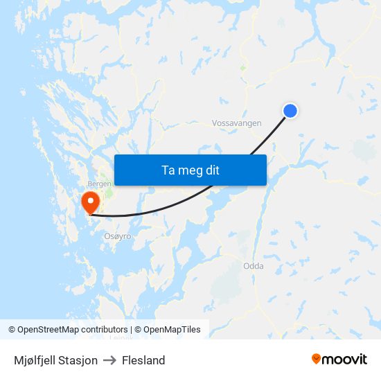 Mjølfjell Stasjon to Flesland map