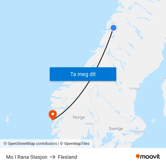 Mo I Rana Stasjon to Flesland map