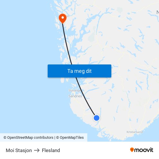 Moi Stasjon to Flesland map