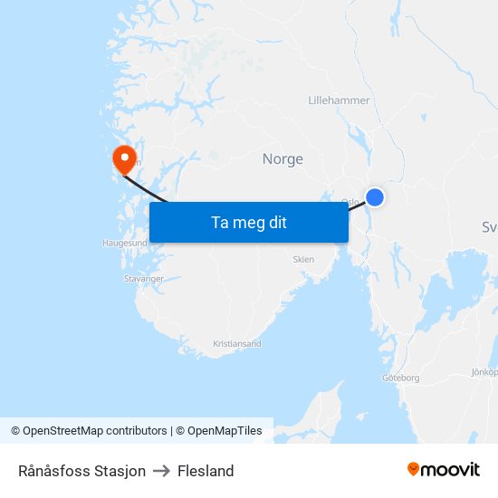 Rånåsfoss Stasjon to Flesland map
