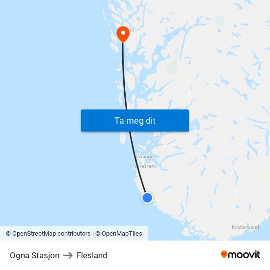 Ogna Stasjon to Flesland map