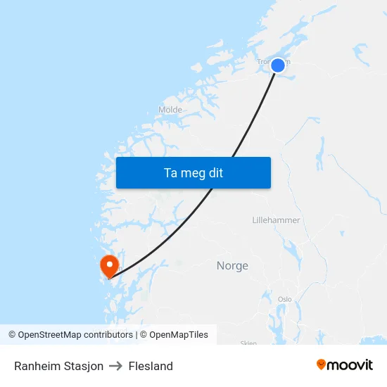 Ranheim Stasjon to Flesland map