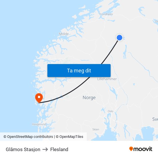 Glåmos Stasjon to Flesland map