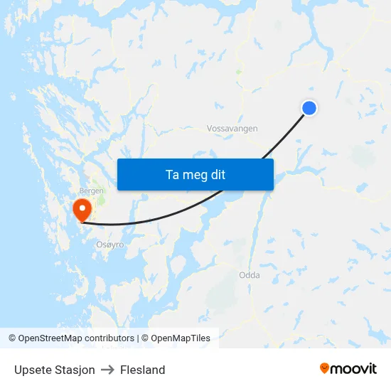 Upsete Stasjon to Flesland map