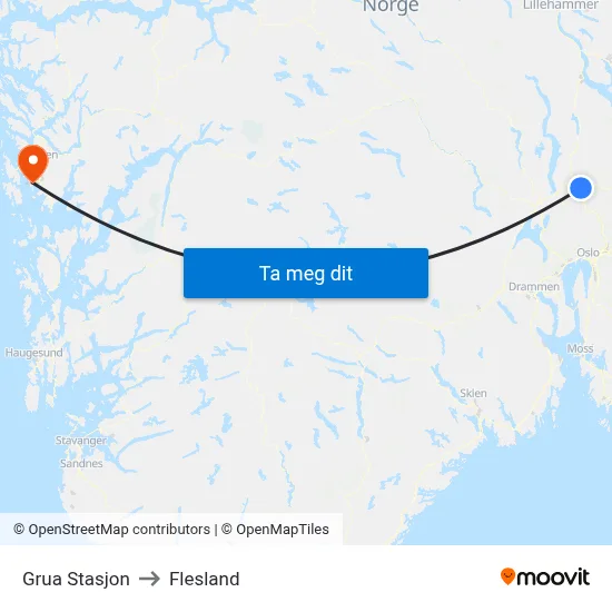Grua Stasjon to Flesland map