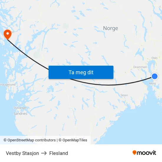 Vestby Stasjon to Flesland map
