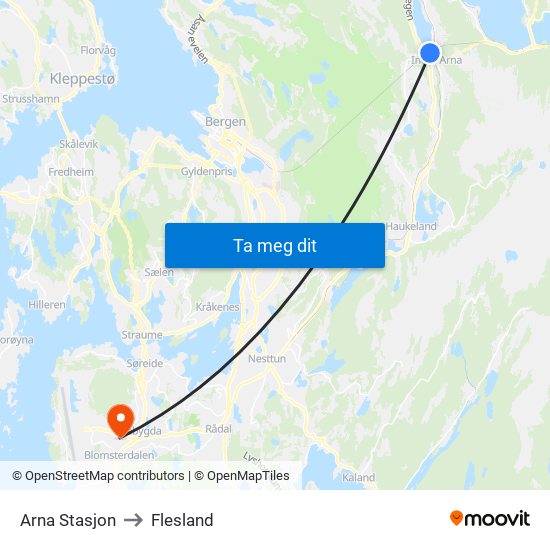 Arna Stasjon to Flesland map