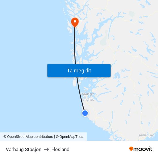 Varhaug Stasjon to Flesland map