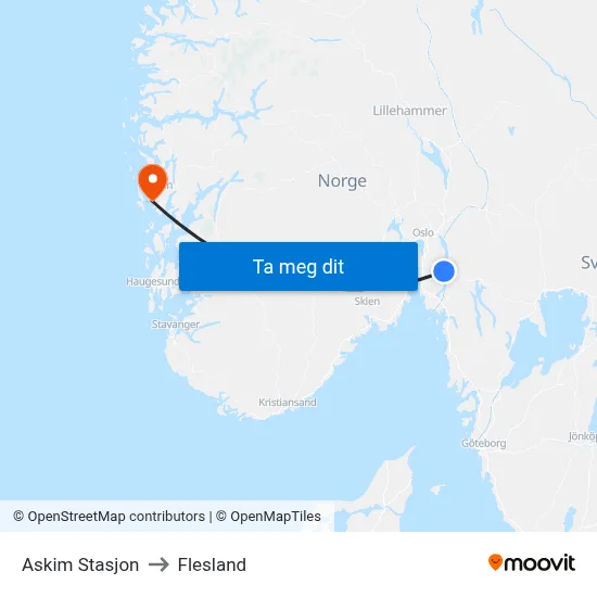 Askim Stasjon to Flesland map