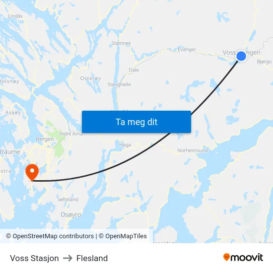Voss Stasjon to Flesland map