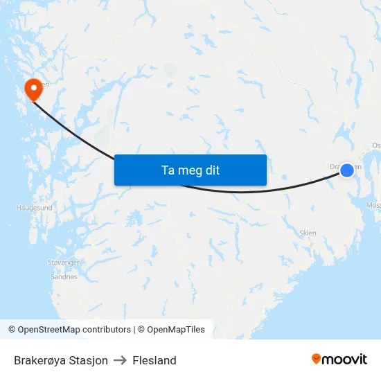 Brakerøya Stasjon to Flesland map