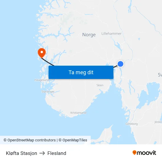 Kløfta Stasjon to Flesland map