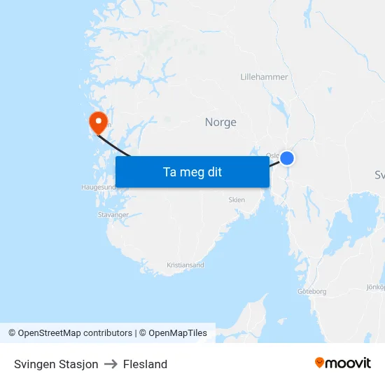 Svingen Stasjon to Flesland map