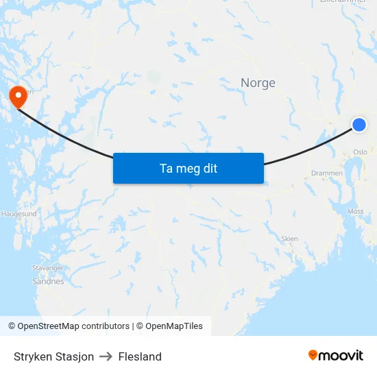 Stryken Stasjon to Flesland map