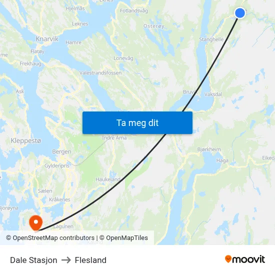 Dale Stasjon to Flesland map