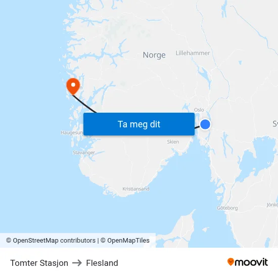 Tomter Stasjon to Flesland map