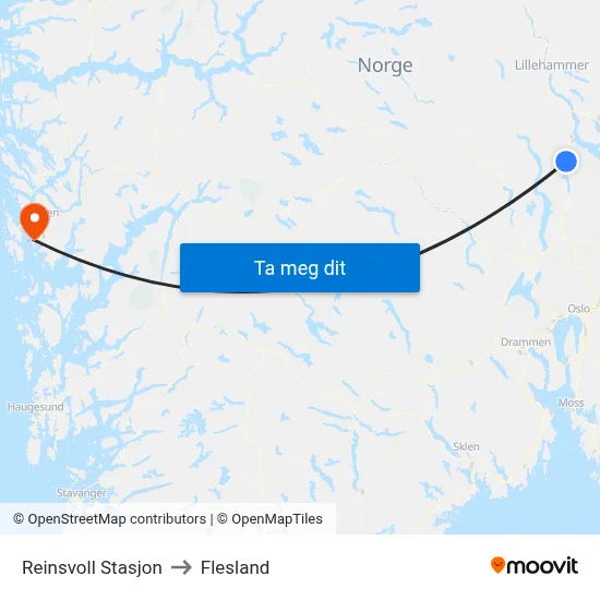 Reinsvoll Stasjon to Flesland map