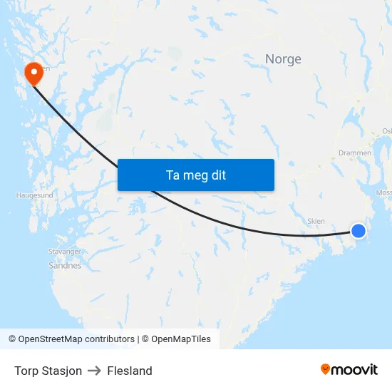 Torp Stasjon to Flesland map