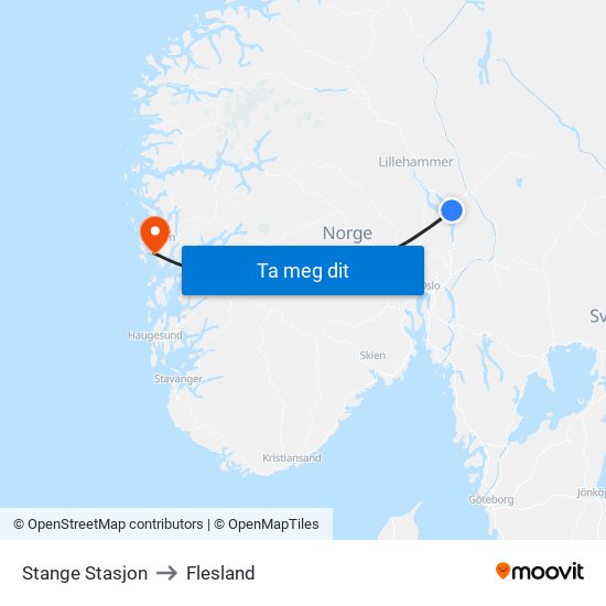 Stange Stasjon to Flesland map