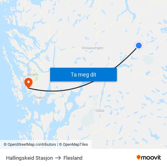 Hallingskeid Stasjon to Flesland map