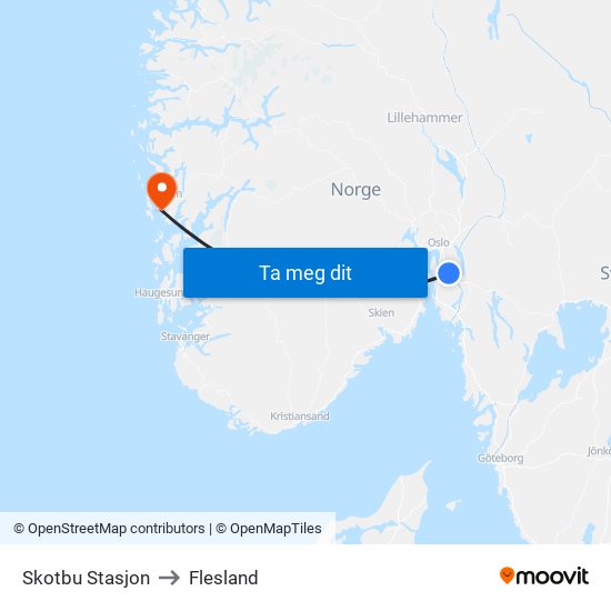 Skotbu Stasjon to Flesland map