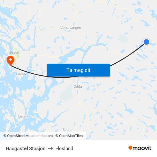 Haugastøl Stasjon to Flesland map