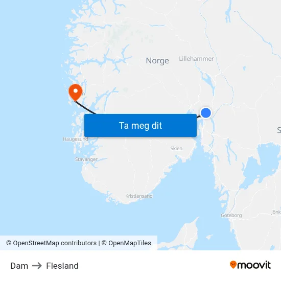 Dam to Flesland map