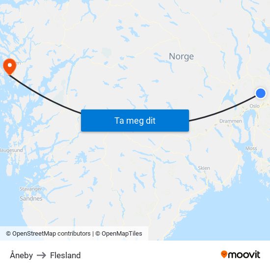 Åneby to Flesland map