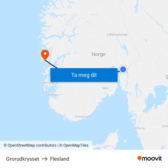 Grorudkrysset to Flesland map