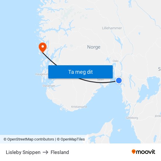 Lisleby Snippen to Flesland map