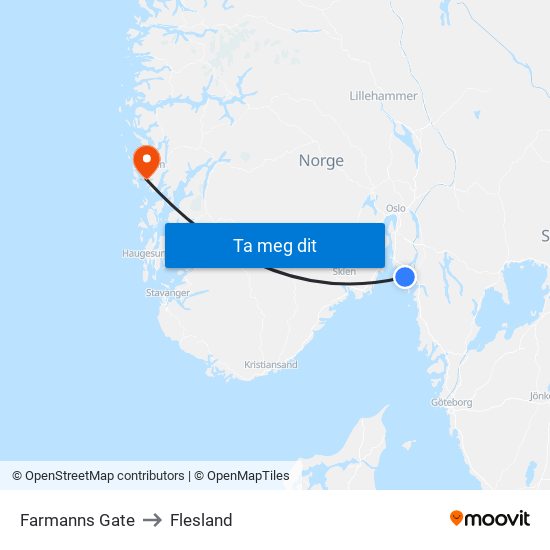 Farmanns Gate to Flesland map