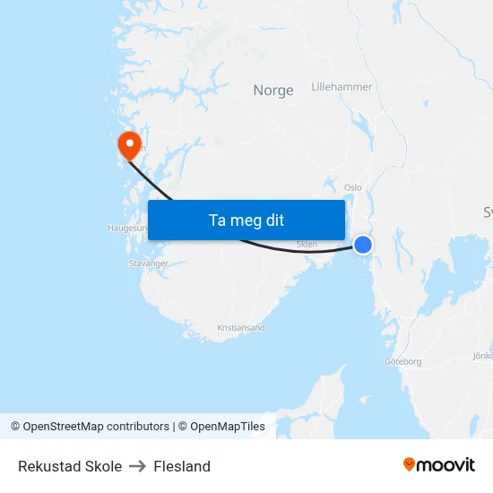 Rekustad Skole to Flesland map