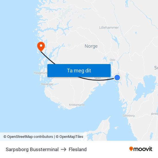 Sarpsborg Bussterminal to Flesland map