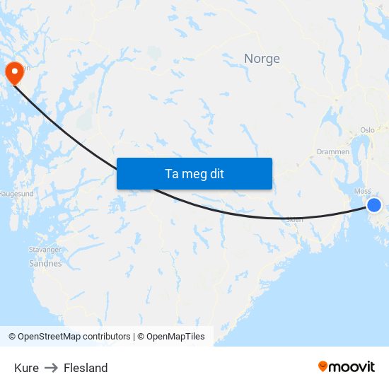 Kure to Flesland map