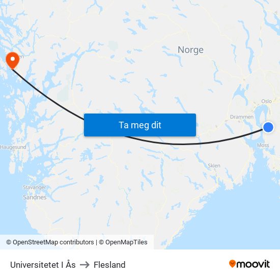 Universitetet I Ås to Flesland map