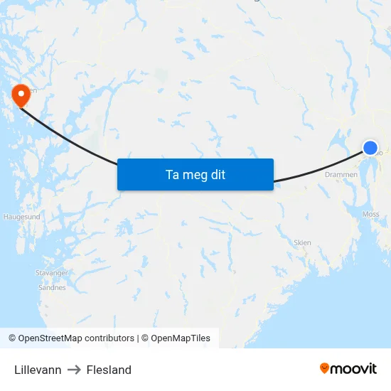 Lillevann to Flesland map