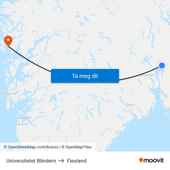 Universitetet Blindern to Flesland map