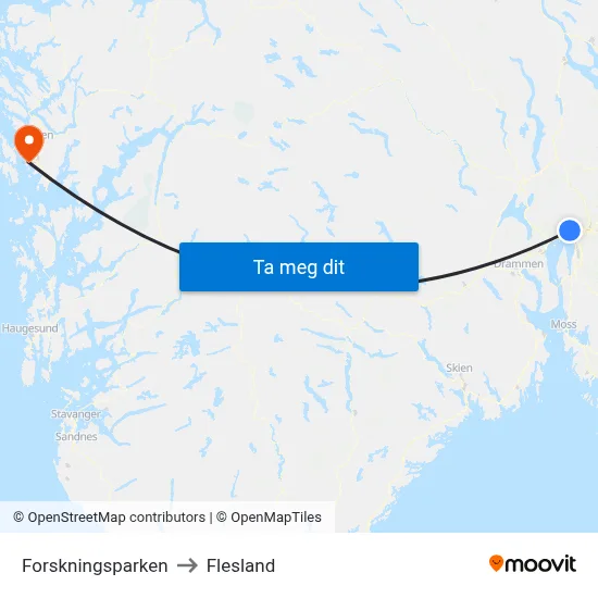Forskningsparken to Flesland map