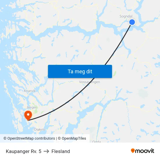 Kaupanger Rv. 5 to Flesland map
