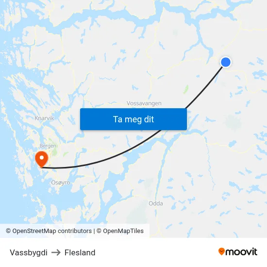Vassbygdi to Flesland map