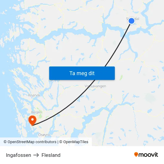 Ingafossen to Flesland map