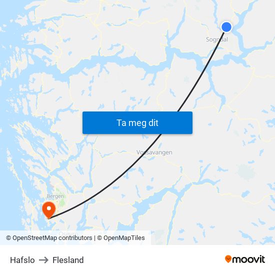 Hafslo to Flesland map