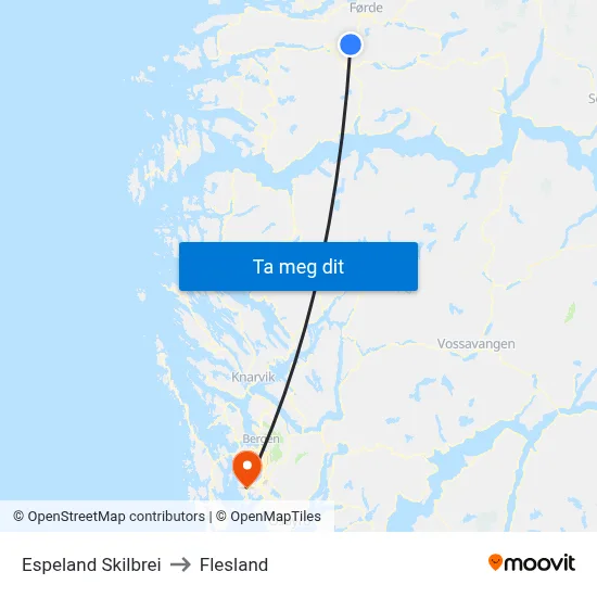 Espeland Skilbrei to Flesland map